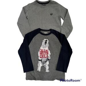 Bundle/Lot 2 Boys Long Sleeve Cotton T-Shirts Chaps Osh Kosh Size 6 Grey Blue